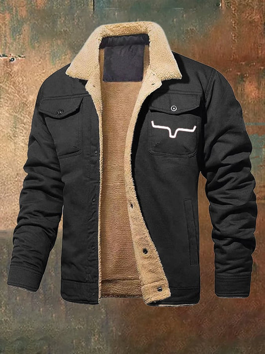 Men's retro western cow skull plus fleece cotton work casual jacket