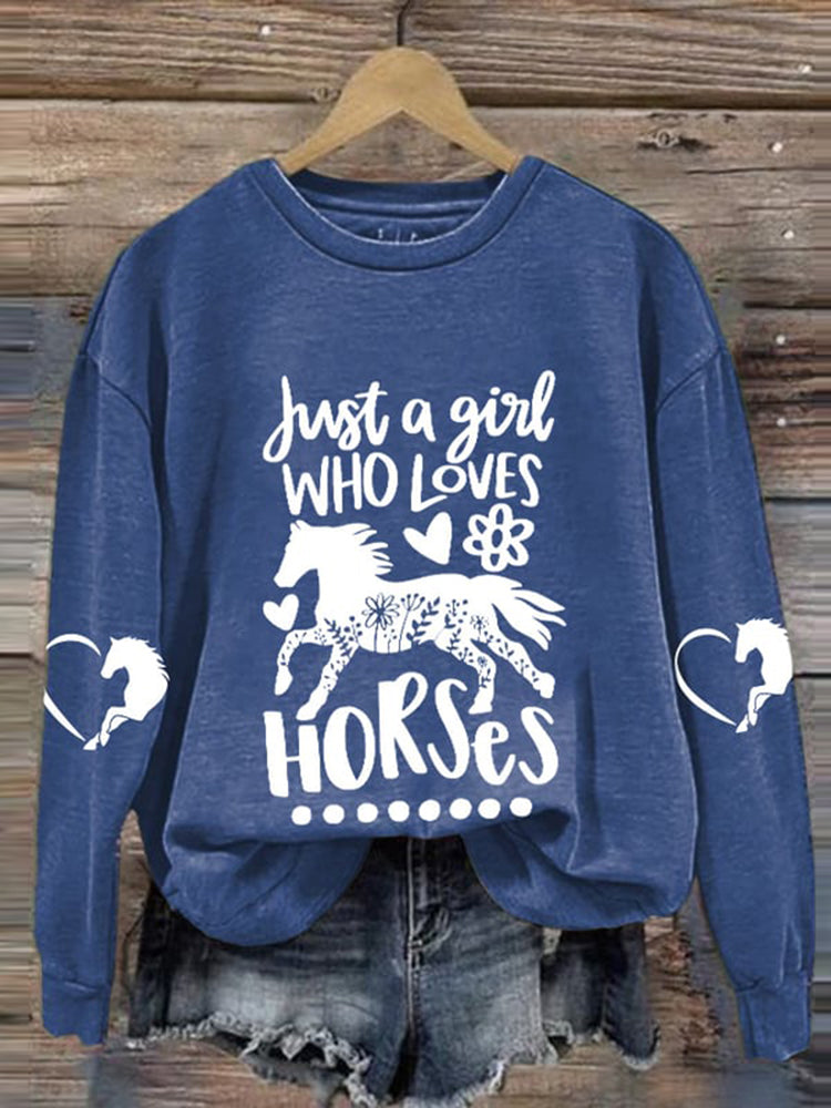 Just A Girl Who Loves Horses Print Long Sleeve Sweatshirt