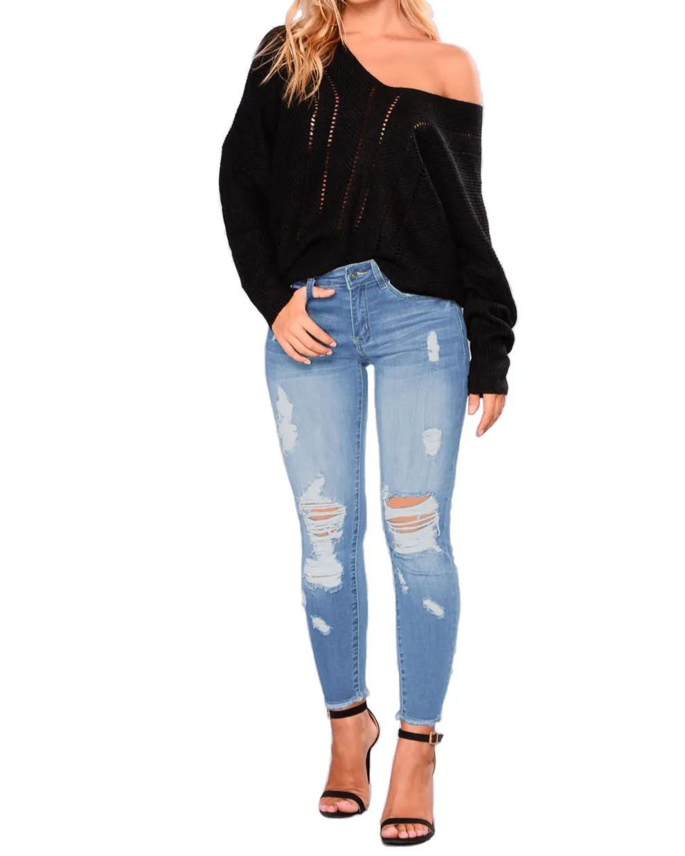 Women's Ripped Denim Cropped Pants