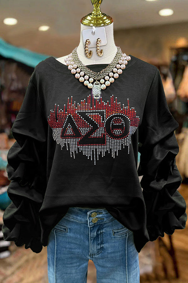 Pleated  Rhinestone Delta Sigma Theta Blouse