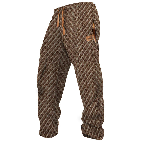 Men's Red Brown Retro Country Elk Herringbone Casual Sweatpants