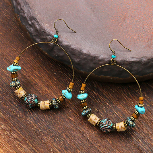 Women's Bohemian Wooden Bead Large Circle Earrings