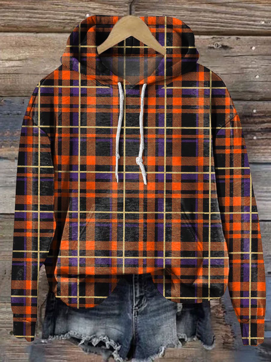 Autumn Winter Plaid Art Print Casual Hoodie Sweatshirt