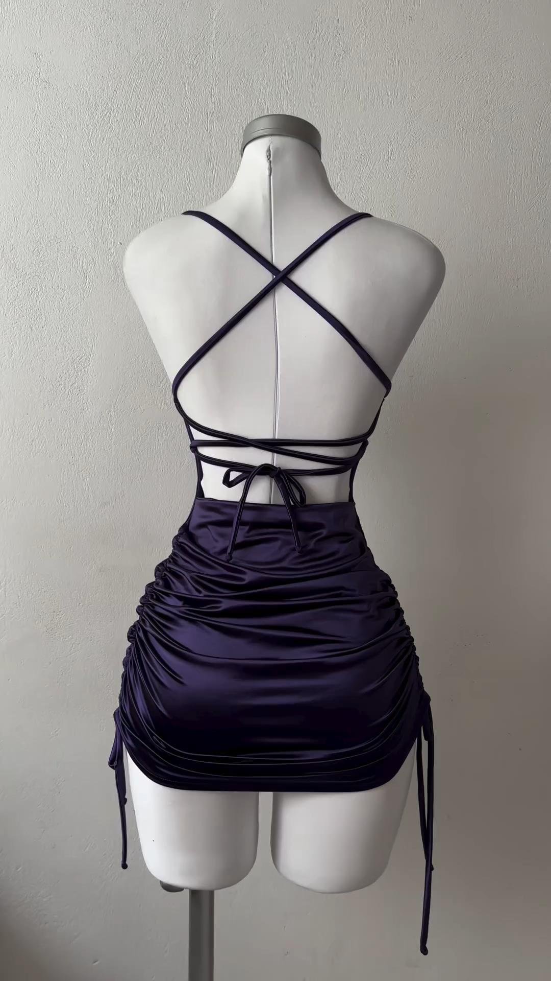 Purple Suspender Tight Backless Strappy Dress