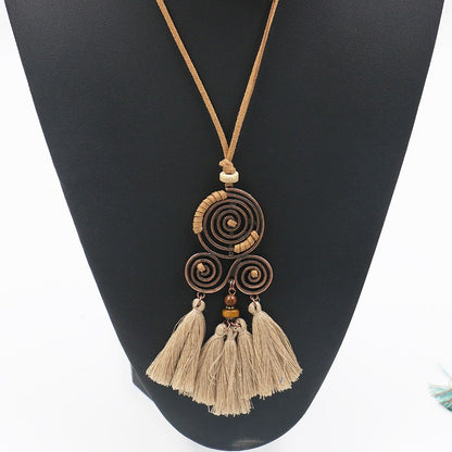 Women's Bohemian Tassel Flower Pendant Necklace