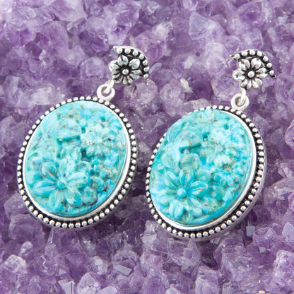 Barse Carved Blue Turquoise Sterling Silver Drop Earrings