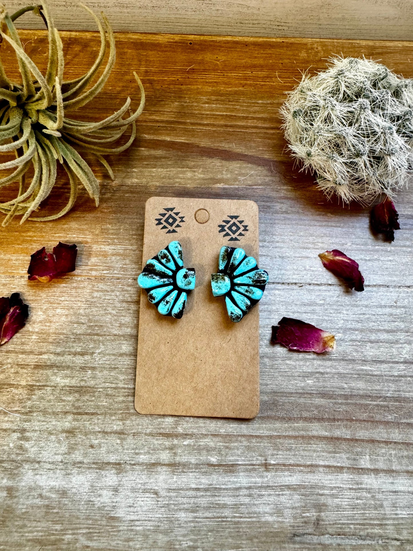 Blue Concho Stud Clay Earrings