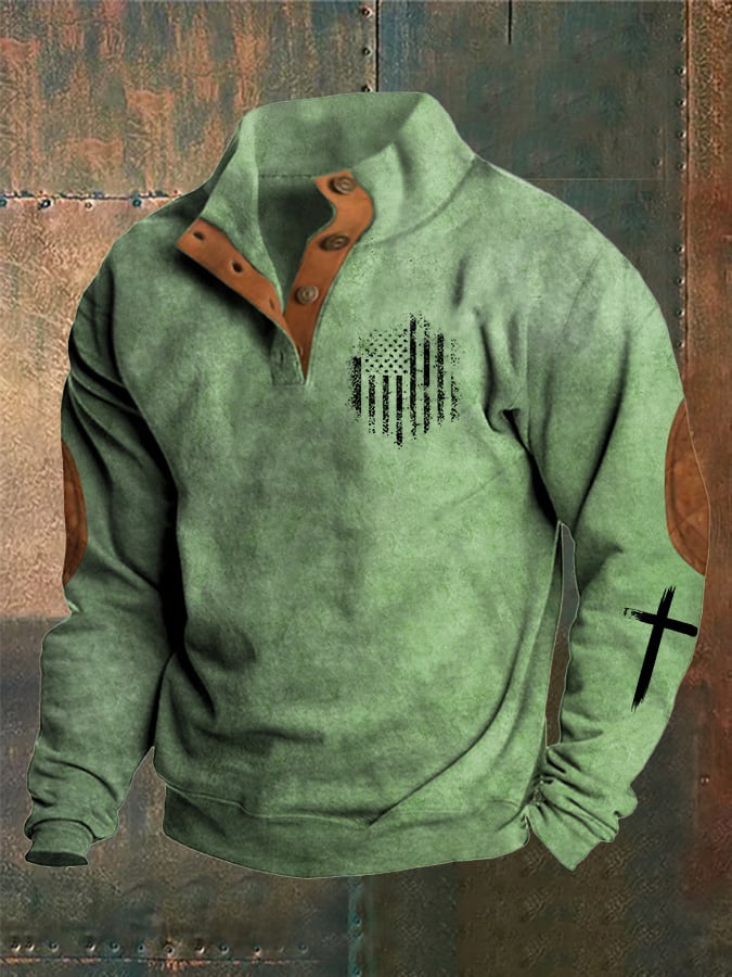 Men's Retro Flag Cross Print Sweatshirt