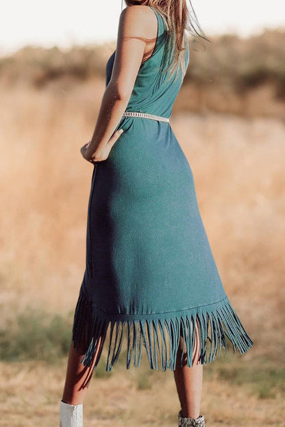 Vintage Washed Tassel Sleeveless Dress