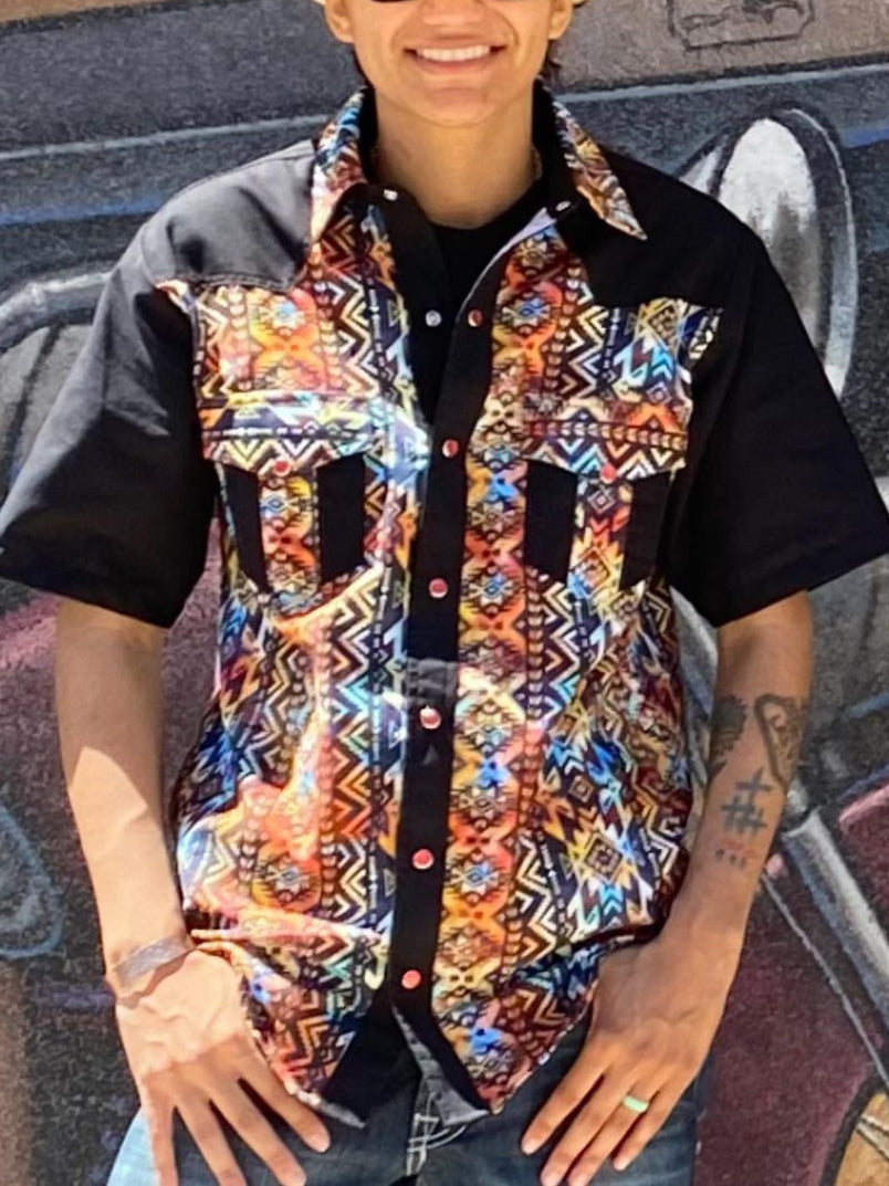 Retro Vertical Aztec Print Men's Short Shirts