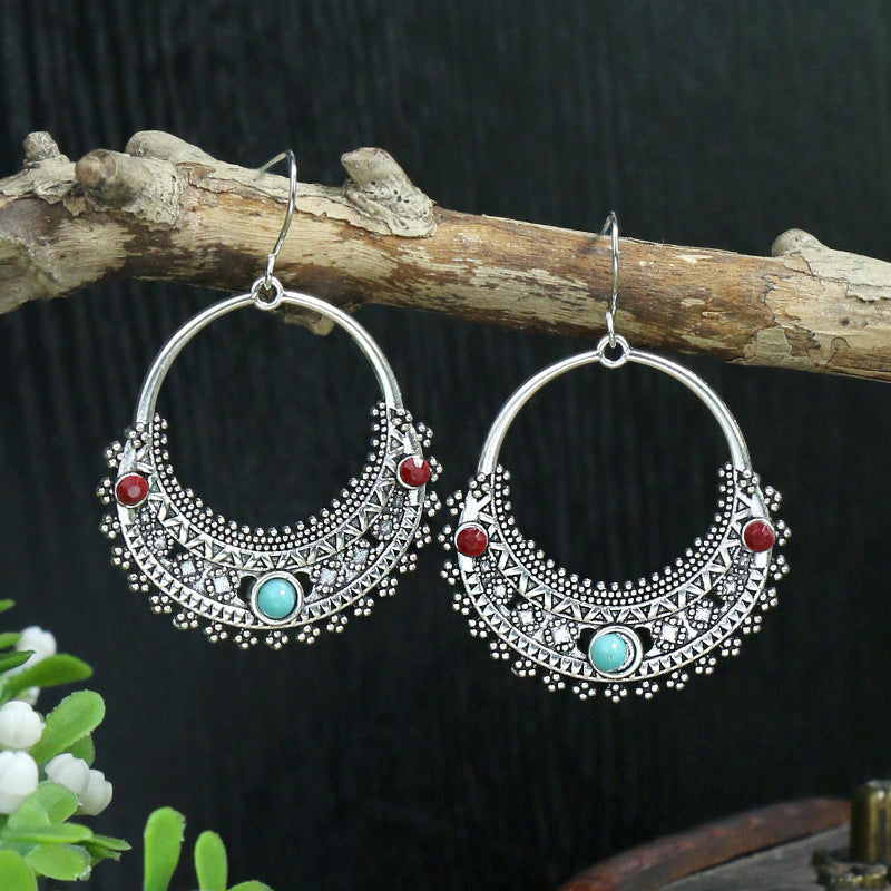 Women's Bohemian Geometric Metal Turquoise Earrings