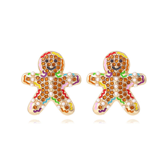 Cute Colored Alloy Christmas Gingerbread Man Earrings