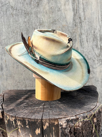 Tempered Teal Vintage Wide-Brimmed Felt Hat