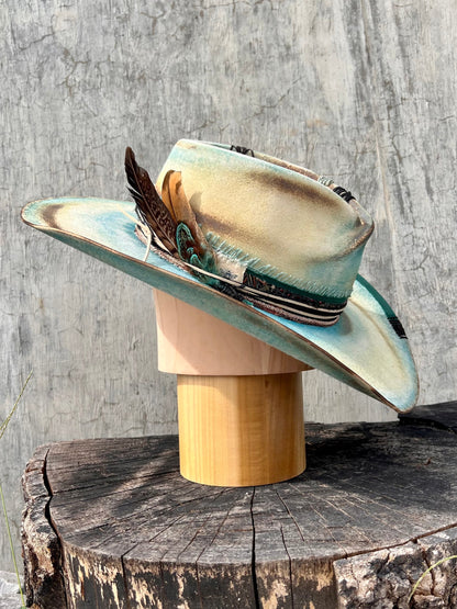 Tempered Teal Vintage Wide-Brimmed Hat