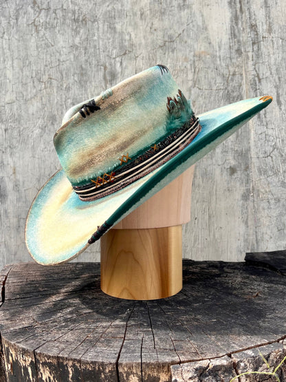 Tempered Teal Vintage Wide-Brimmed Hat