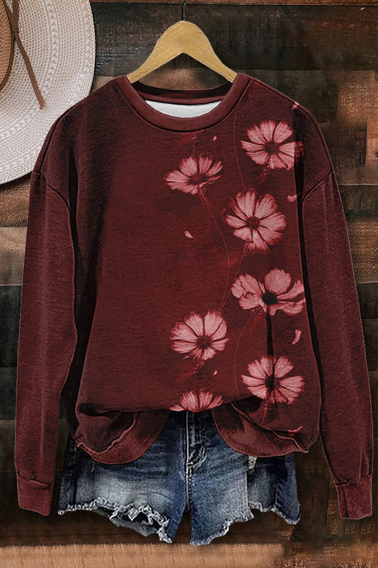 Asymmetric Floral Print Sweatshirt