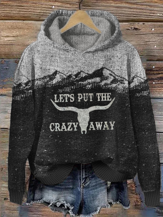 Let's Put the Crazy Away Mountains Contrast Knit Hoodie