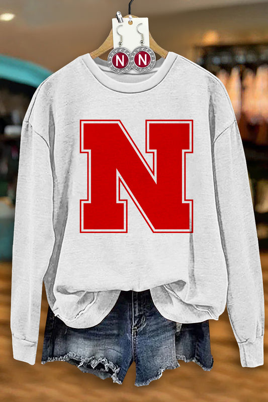 Casual Nebraska Cornhuskers Print Long SleeveSweatshirt