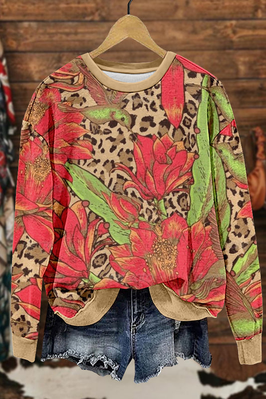 Retro Leopard Floral Print Sweatshirt