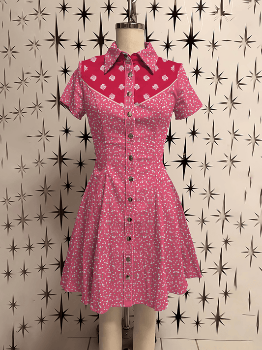 Western Retro Floral Shirt Dress