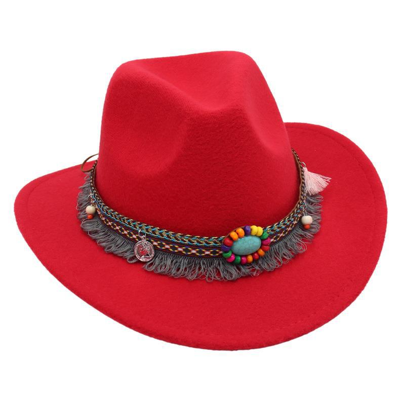 Men's Vintage Western Ethnic Tassels Cowboy Hat Knight Woolen British Felt Hat