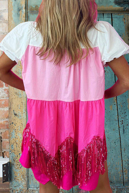 Shimmery Sequin Fringe Shirt Neck Dolly Dress