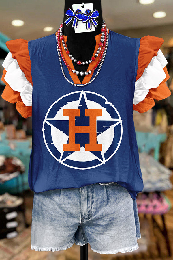 Houston Astros Printed Fly Sleeve Blouse