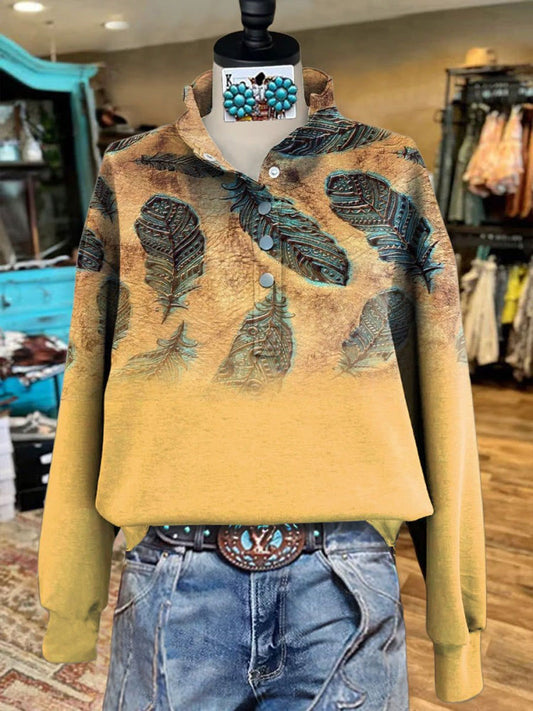 Western Vintage Print Casual  Sweatshirt