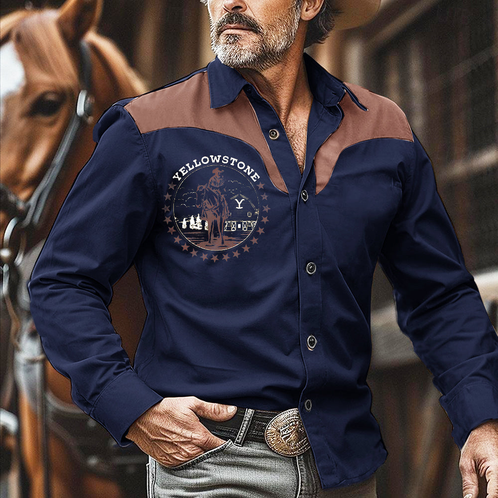 Men's Western Nomad Yellowstone Print Long Sleeve Shirt