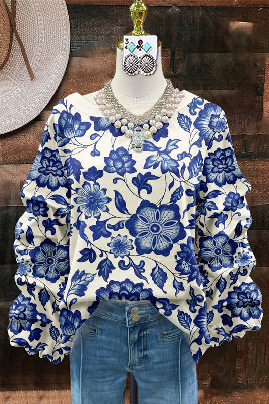 Elegant Contrast Floral Print Sweatshirt