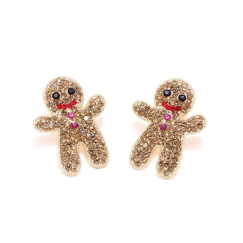 Cute Rhinestone Christmas Gingerbread Man Earrings