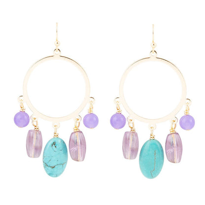 Barse Purple Periwinkle Amethyst and Blue Magnesite Golden Chandelier Earrings