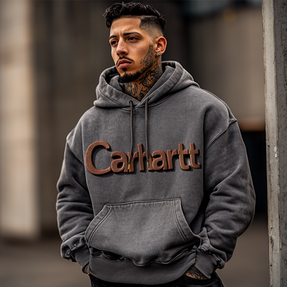 Men's Retro Oversized Distressed 3d Embossed Hoodie