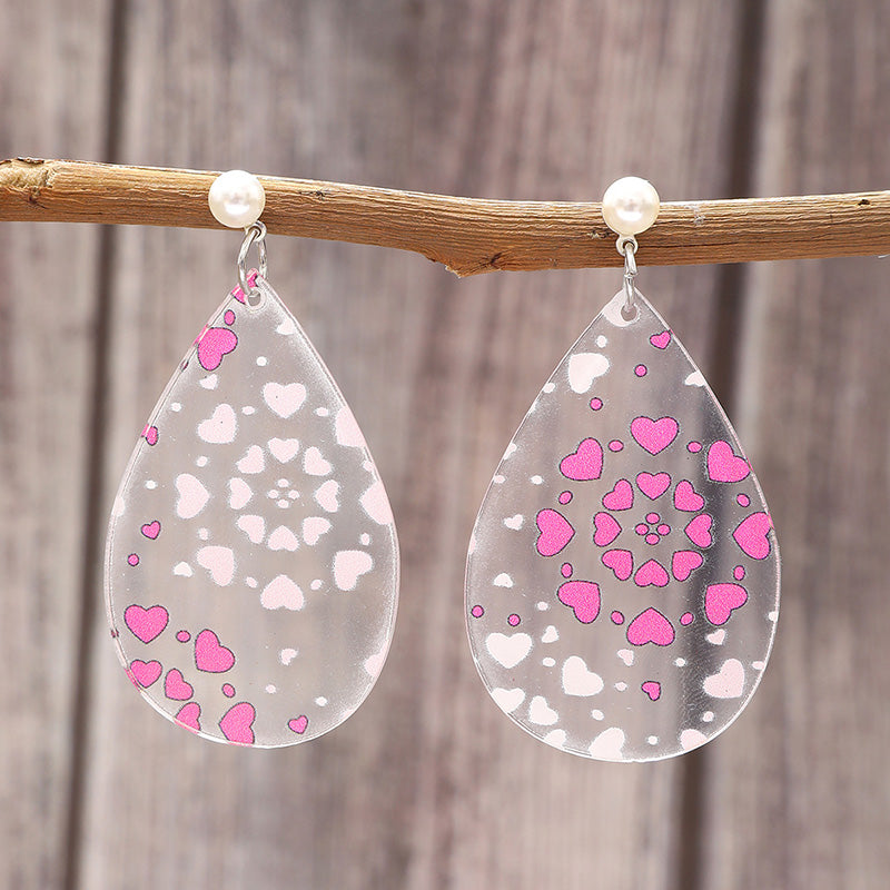 Valentine's Day Hearts Print Teardrop Earrings