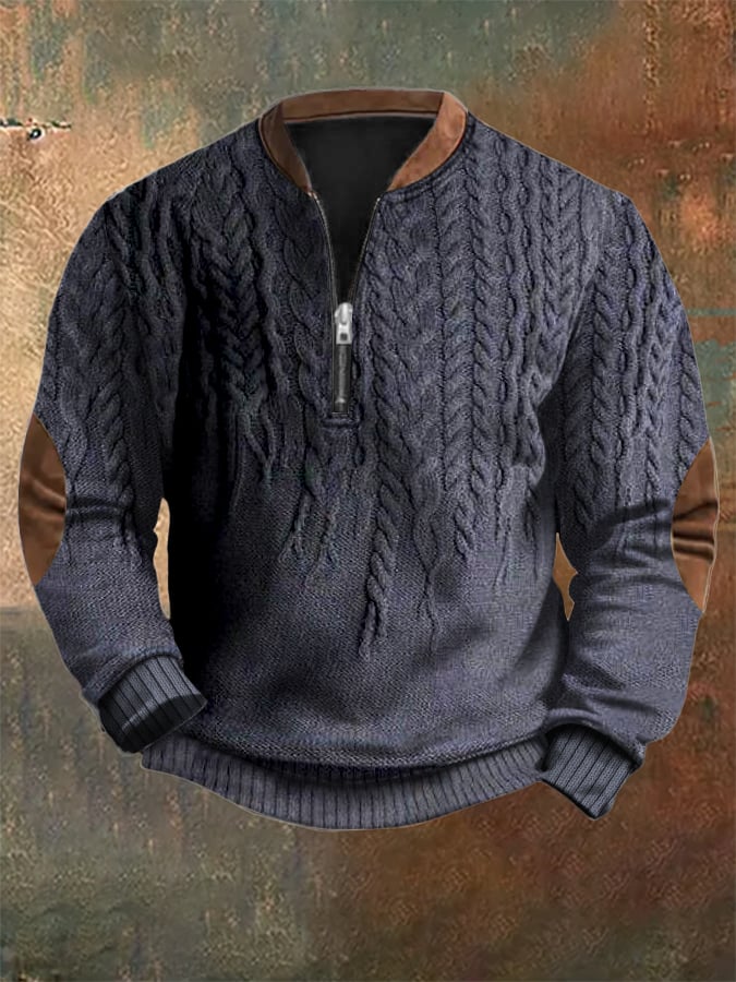 Men's Vintage Knit Print Zip-Up Sweatshirt