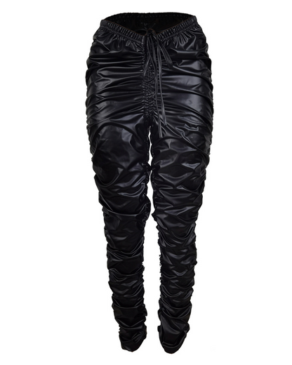 Stylish Wrinkled Strappy Leather Pants