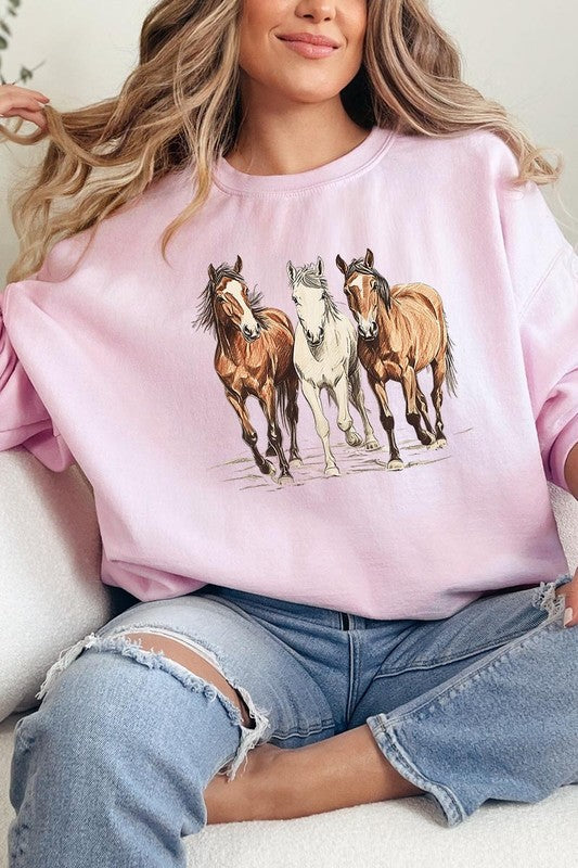 Three Horses Western Graphic Sweatshirt choice of colors