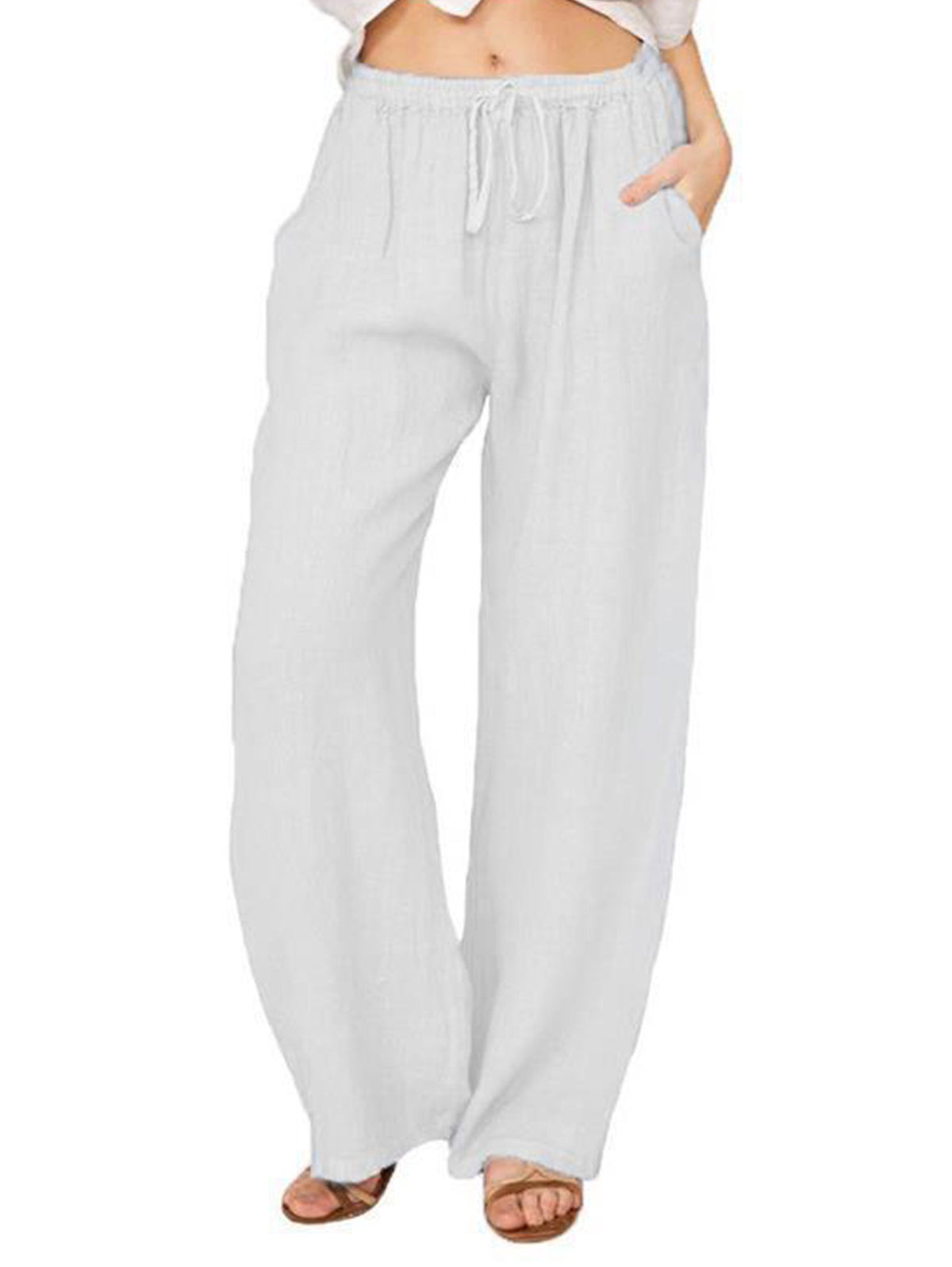 Casual Plain Drawstring Elastic Waist Straight Leg Pants