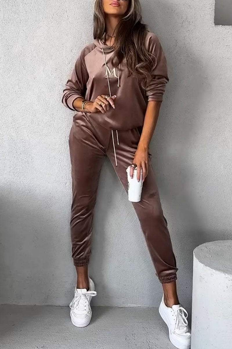 Women's Hooded Long Sleeve Sweatshirt Two Piece Set