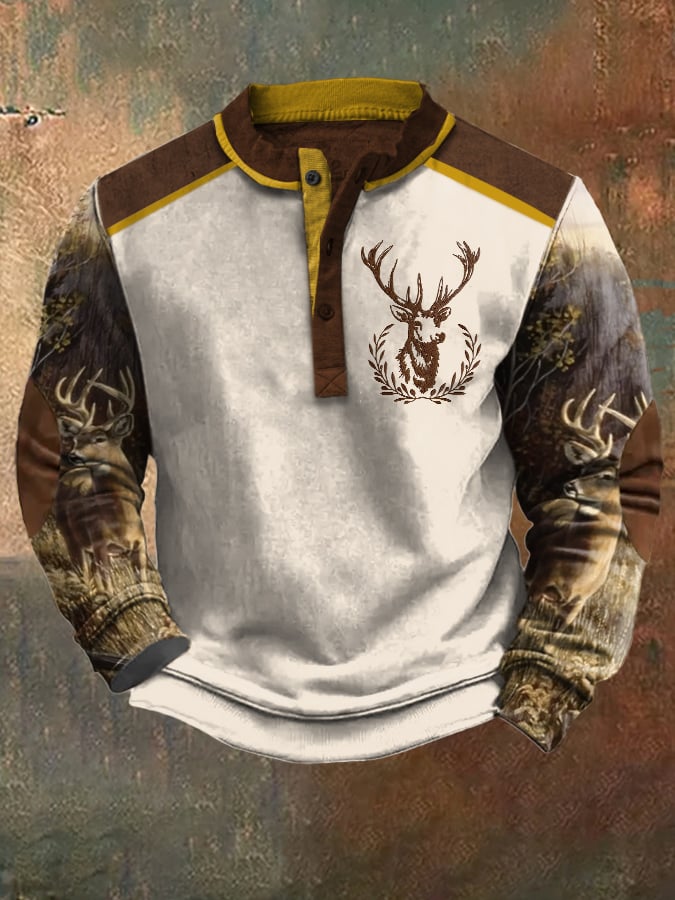 Men's Casual Vintage Contrast Elk Western Sweatshirt