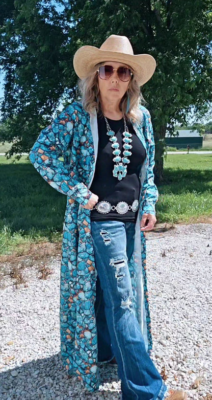 All Turquoise Long Duster Dress