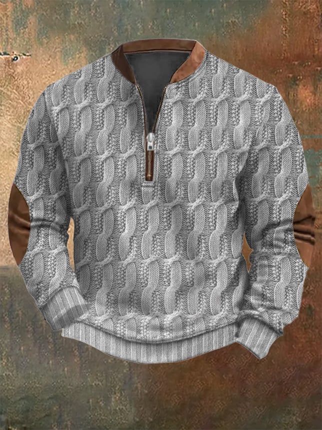 Men's Vintage Knit Print Zip-Up Sweatshirt