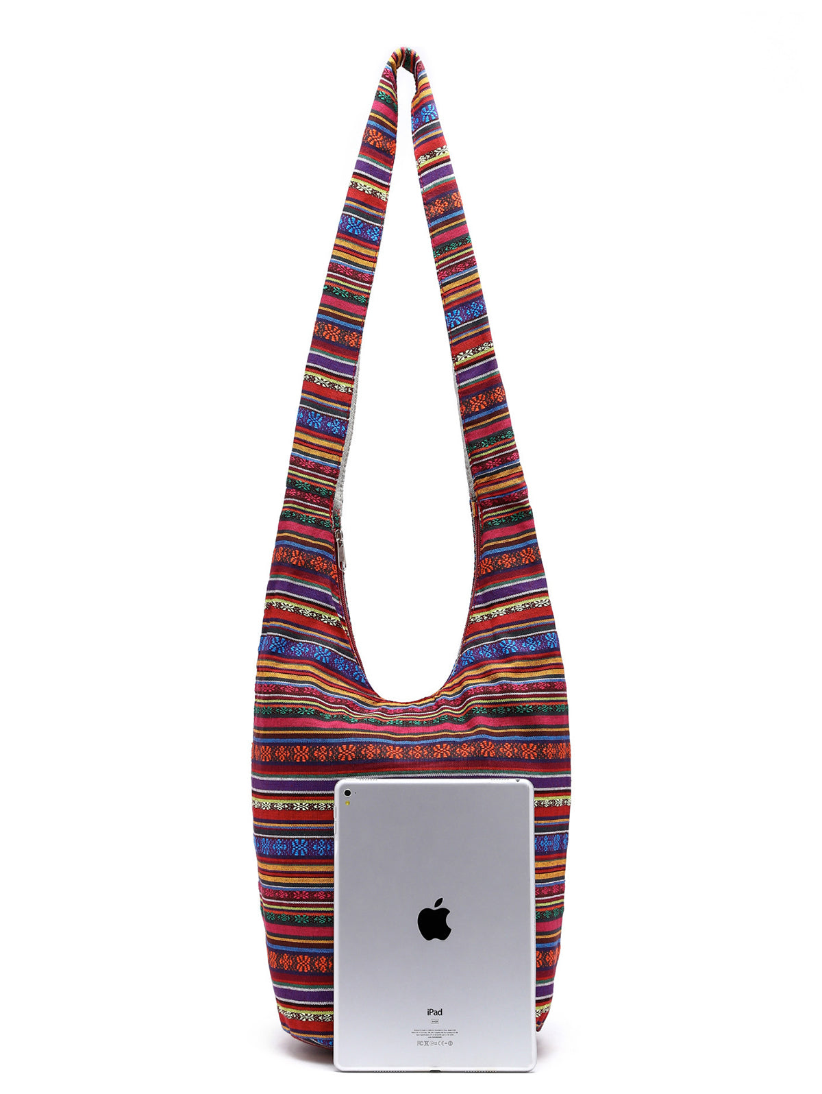 Ethnic Striped Print Zipper Large Capacity Bucket Bag