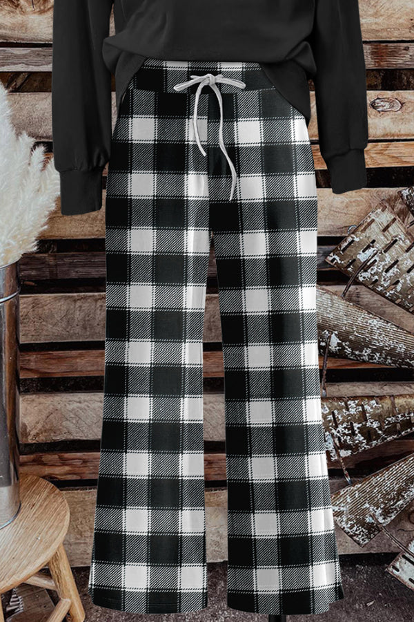 Classic Plaid Print Wide Pants