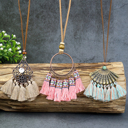 Women's Bohemian Tassel Flower Pendant Necklace