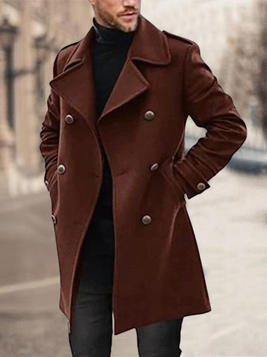 Men'S Lapel Double Breasted Mid-Length Coat