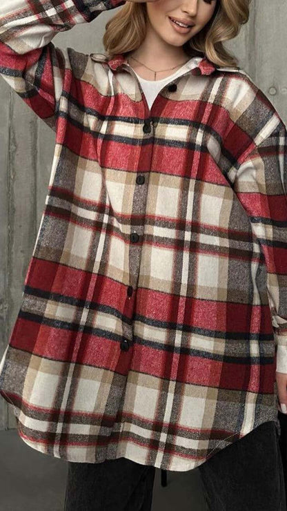 Women's Casual Plaid Print Zippered Long-sleeved Cardigan