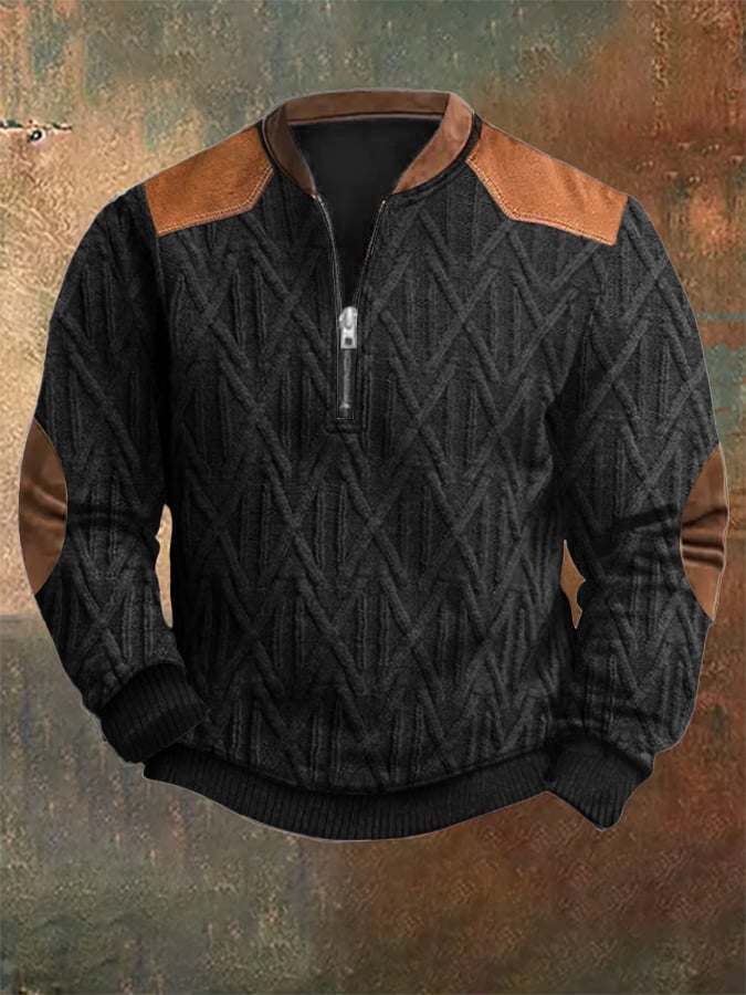 Men's Vintage Knit Print Zip-Up Sweatshirt