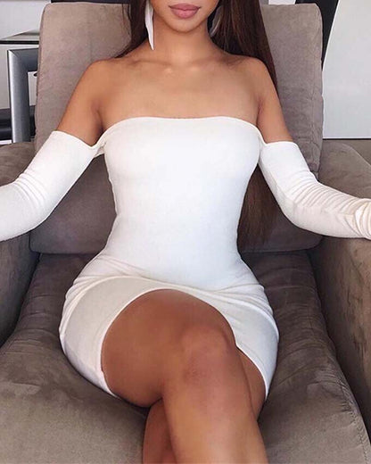 Strappy Long Sleeve One Shoulder Mini Dress