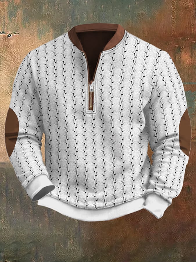 Men's Vintage Knit Print Zip-Up Sweatshirt